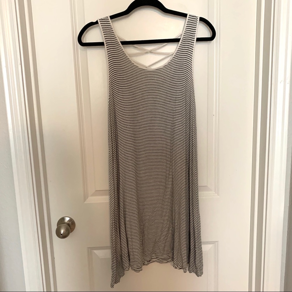 Black and white striped shift dress